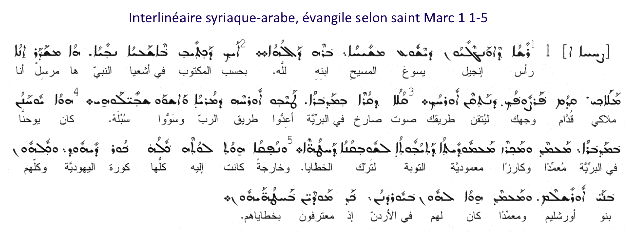 interlinéaire syriaque-arabe évangile selon saint Marc 1